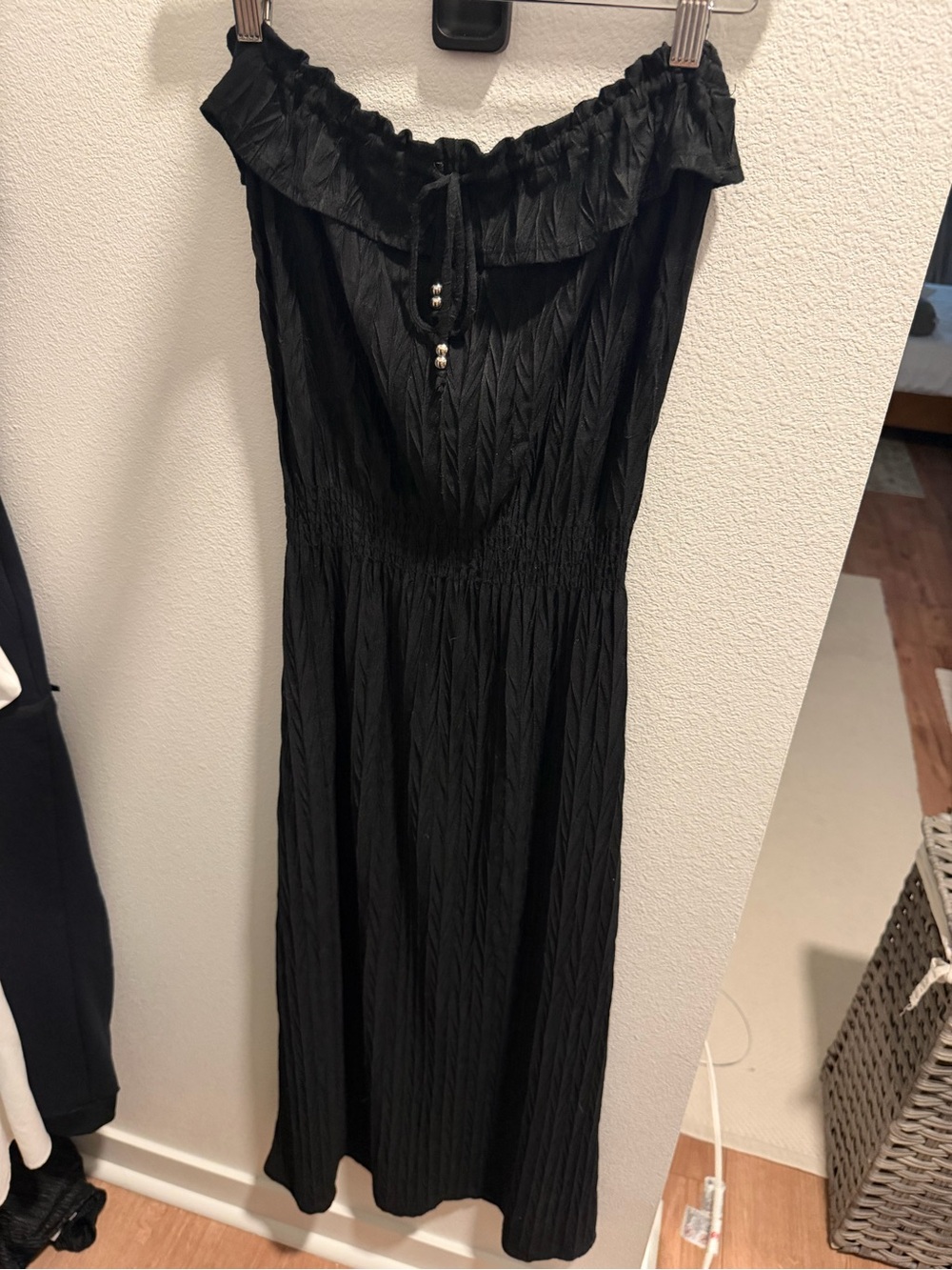 Apt. 9 Black Strapless Ruffle-Trim Smocked Midi Dress